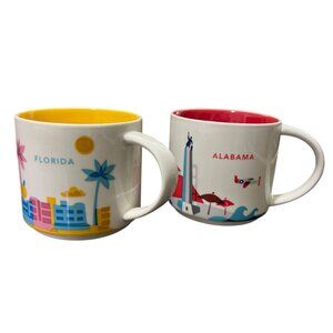 Starbucks Set of 2 Mugs Florida Alabama "You Are Here" Collection 14 Oz Ceramic